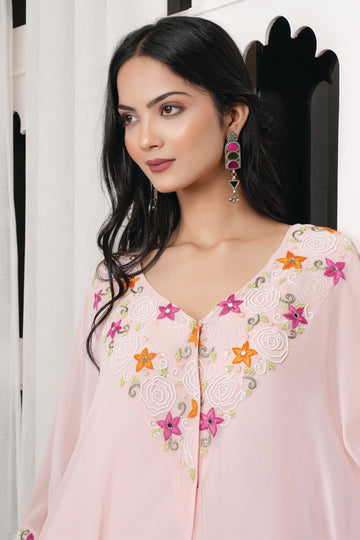 Makhmal royal georgette light pink cape dress