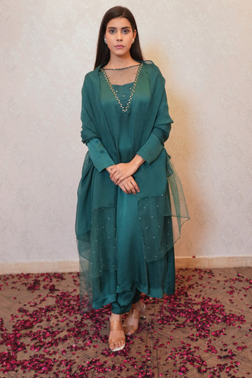 Embreld Green Suit With Dupatta