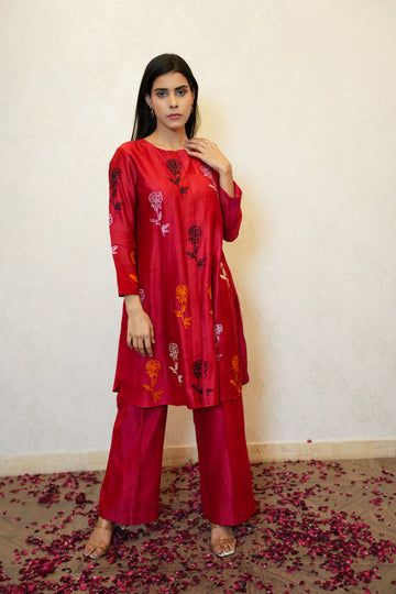 Red Chanderi Kurta Set