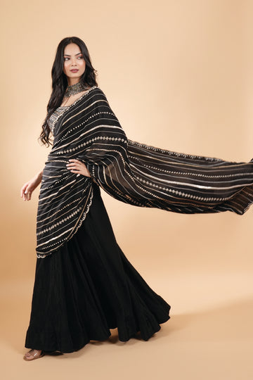 Makhmal beautiful black pre draped saree