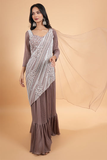 Beautiful pleated dress with twist attach dupatta