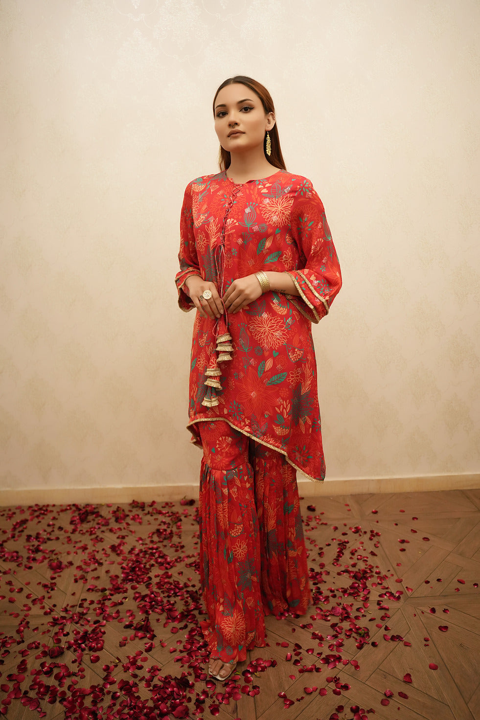 Soft Designer Printed Crape Kurta Sharara Set