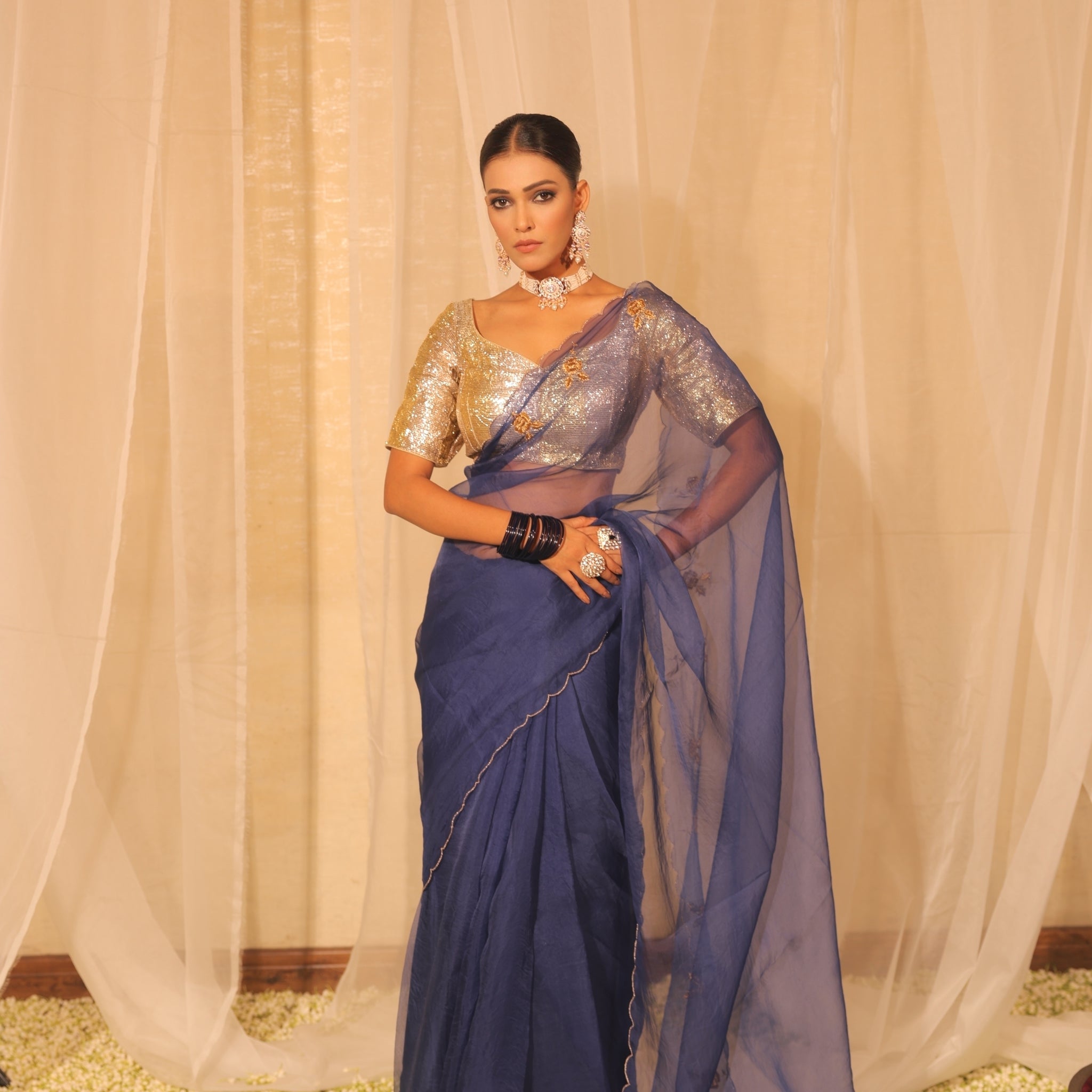 Royal Blue Lampa Hand Work Saree