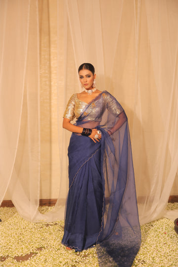 Royal Blue Lampa Hand Work Saree