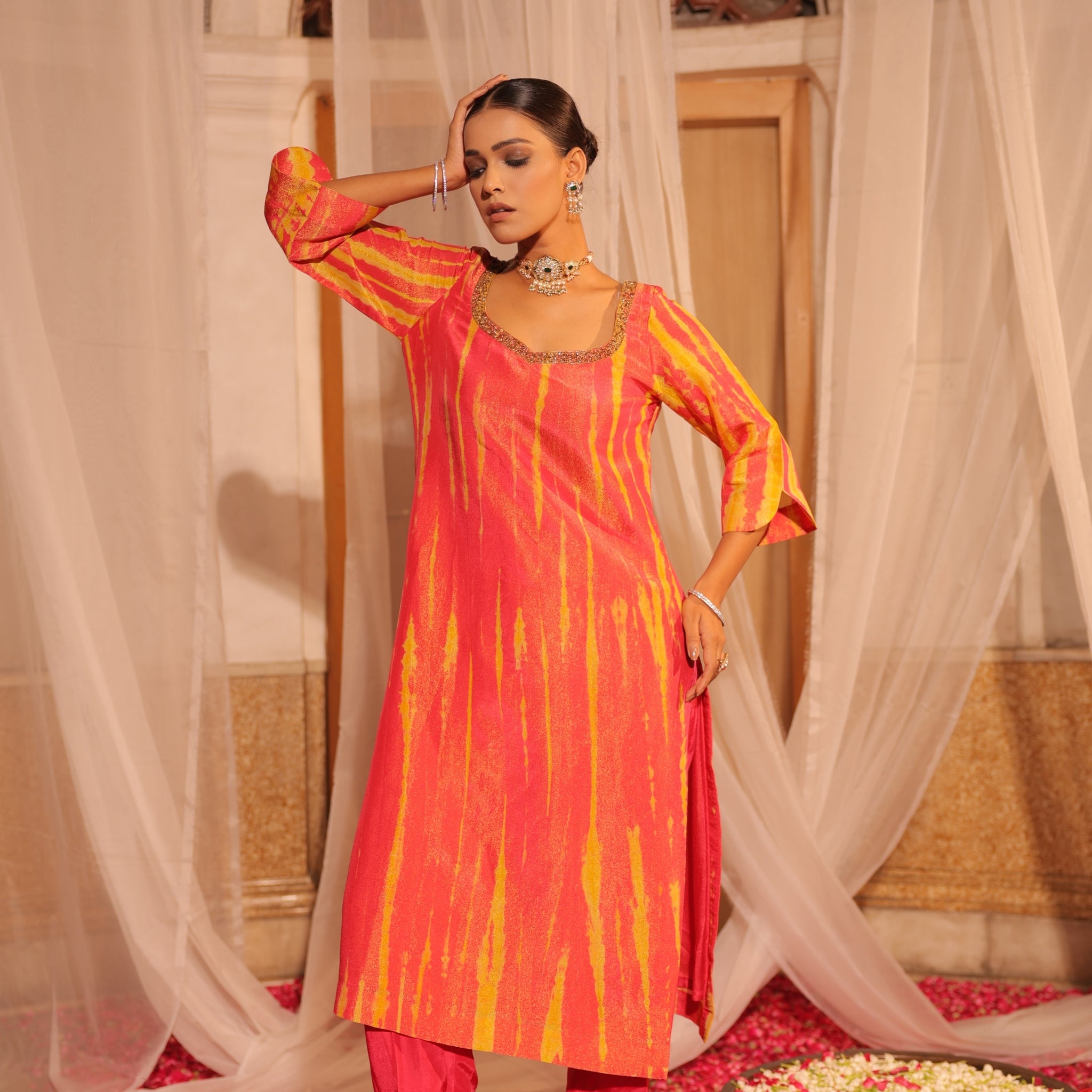 Vibrant Multi-Color Soft Tissue Suit with Hand Embroidery on Suit and Dupatta, Component-2 Ensemble