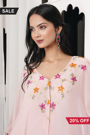 Makhmal royal georgette light pink cape dress