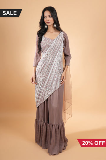 Beautiful pleated dress with twist attach dupatta